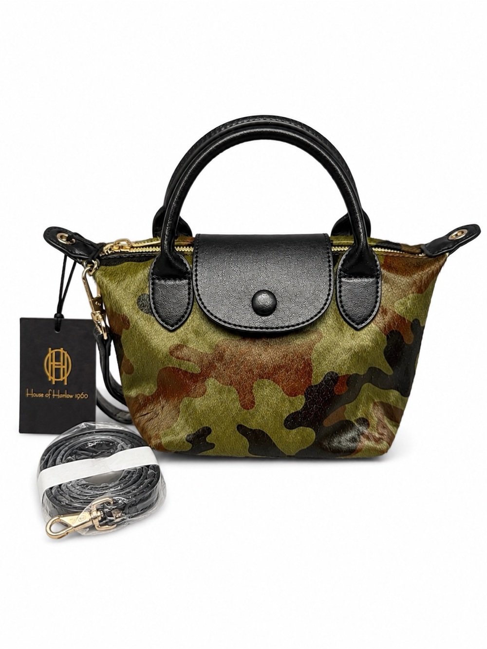 House of Harlow 1960 Genuine Calf Hair Camo Mini Bag NWT